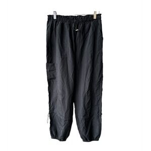 Black Nylon Parachute Cargo Pants Baggy Techwear Joggers Streetwear Size Small